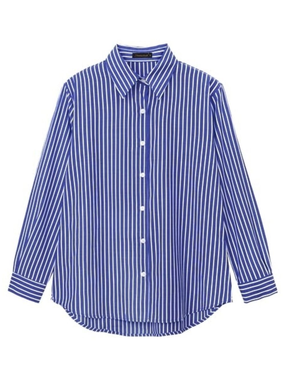 Fantaslook Striped Button Down Shirt Women Long Sleeve Collared Office Wear- S